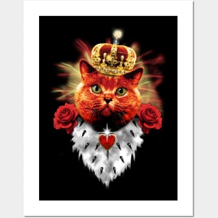 Red Cat King chic red cat crown roses love heart Margarita-Art Posters and Art